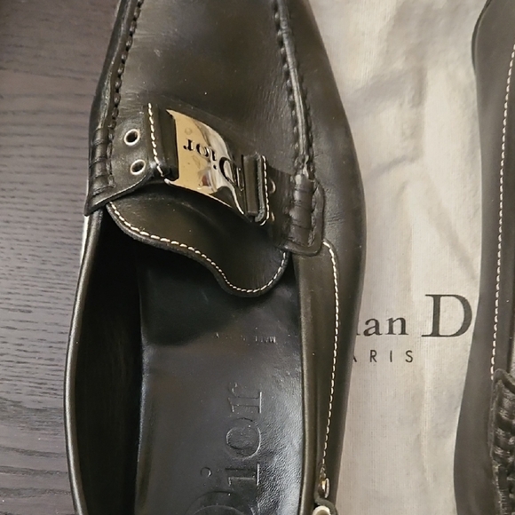Dior Black Leather Men’s Slip-On Loafers with Branded Silver Buckle - Picture 2 of 4